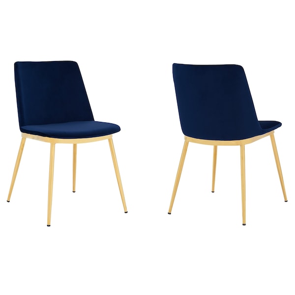 Armen Living Messina Modern Blue Velvet and Gold Metal Leg Dining Room Chairs, PK2 LCMSSIGLBLU - main